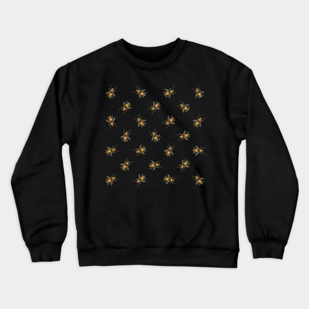 Bees On Black Crewneck Sweatshirt by okpinsArtDesign